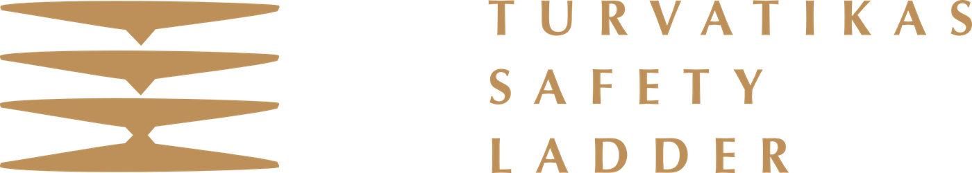 The Turvatikas lockup as drawn now: three rungs beside tracked serif capitals